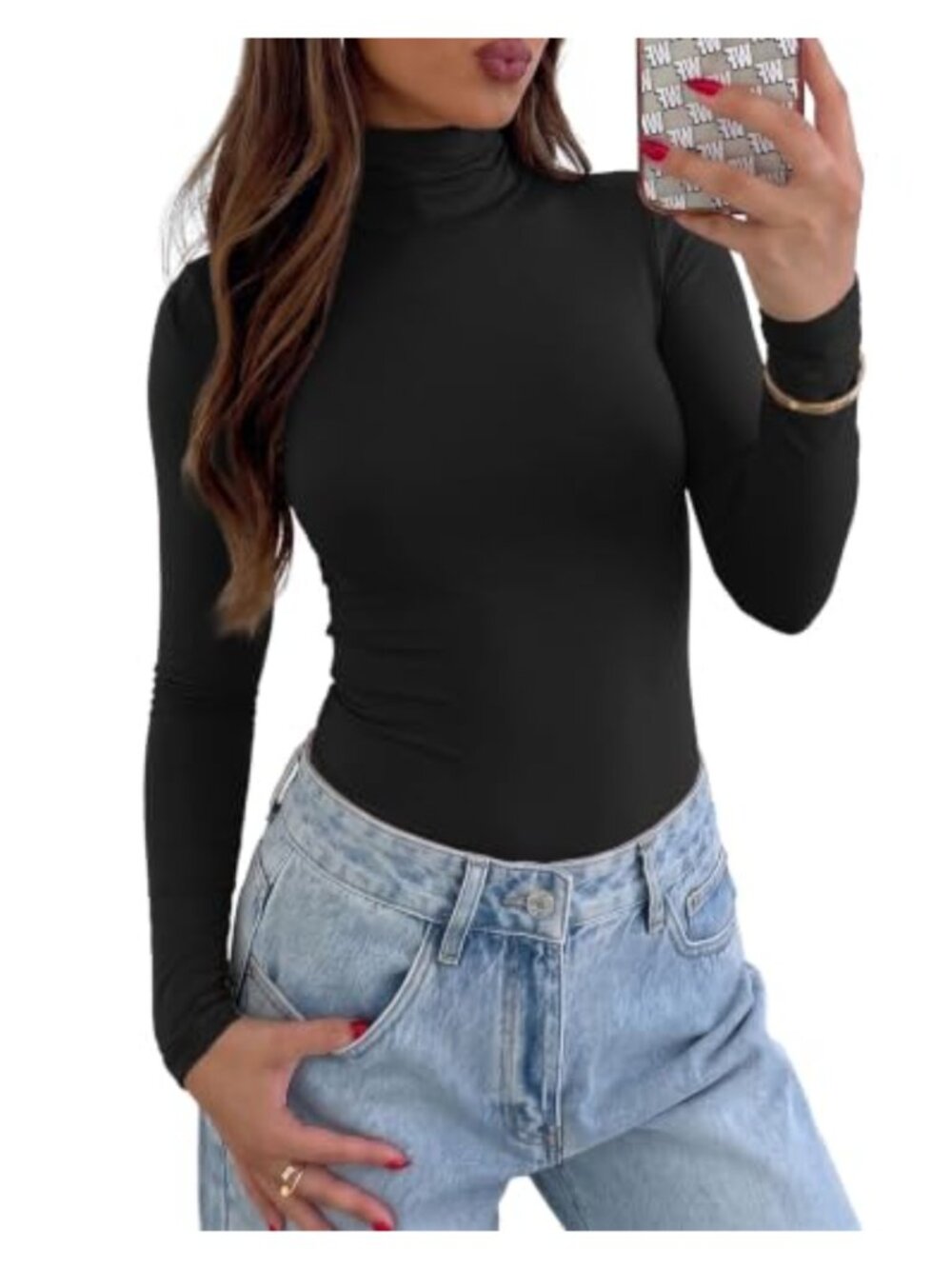 Women's Turtleneck Long Sleeve Top Slim Fit Stretch Layering Fall Winter